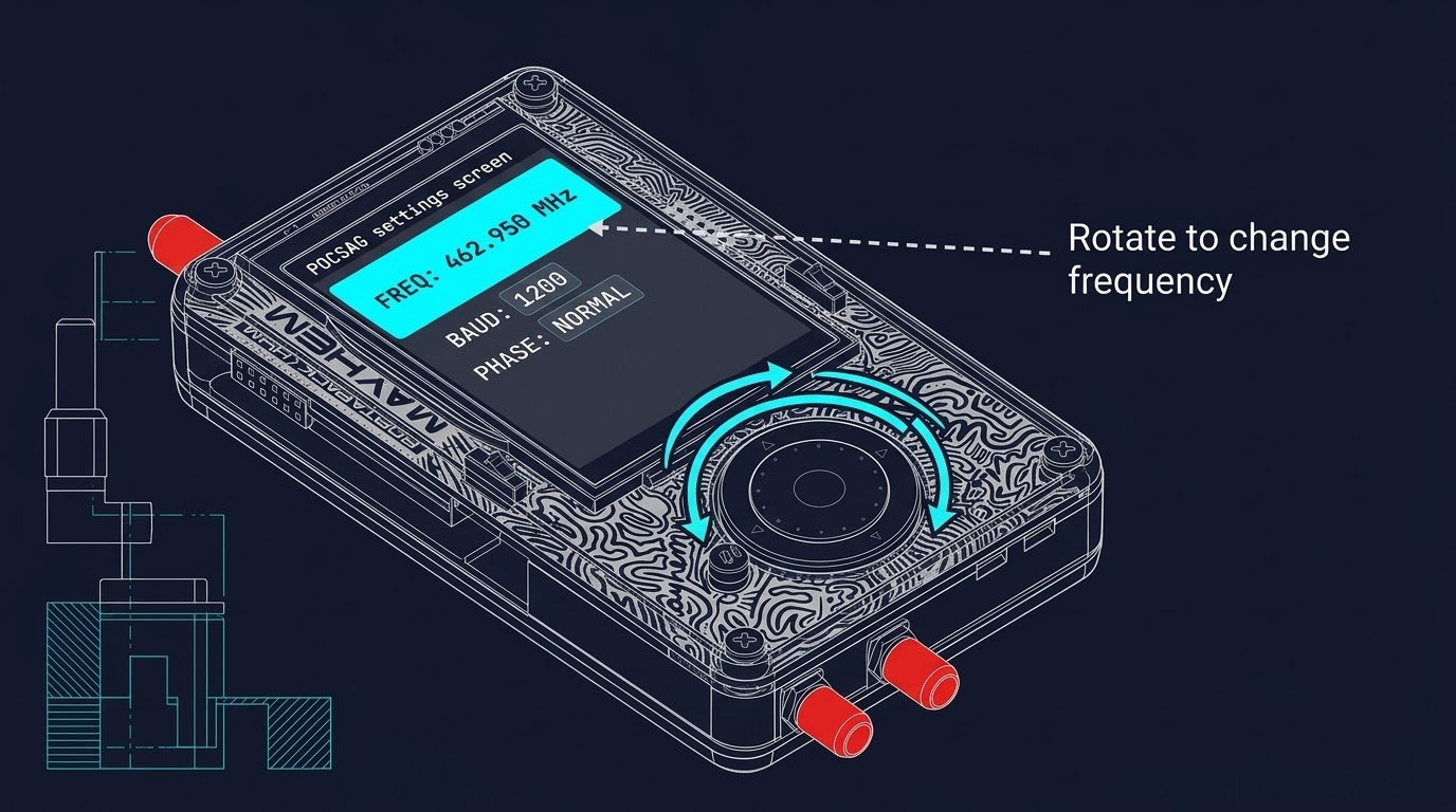 POCSAG app frequency field set to a local pager frequency in the VHF or UHF band